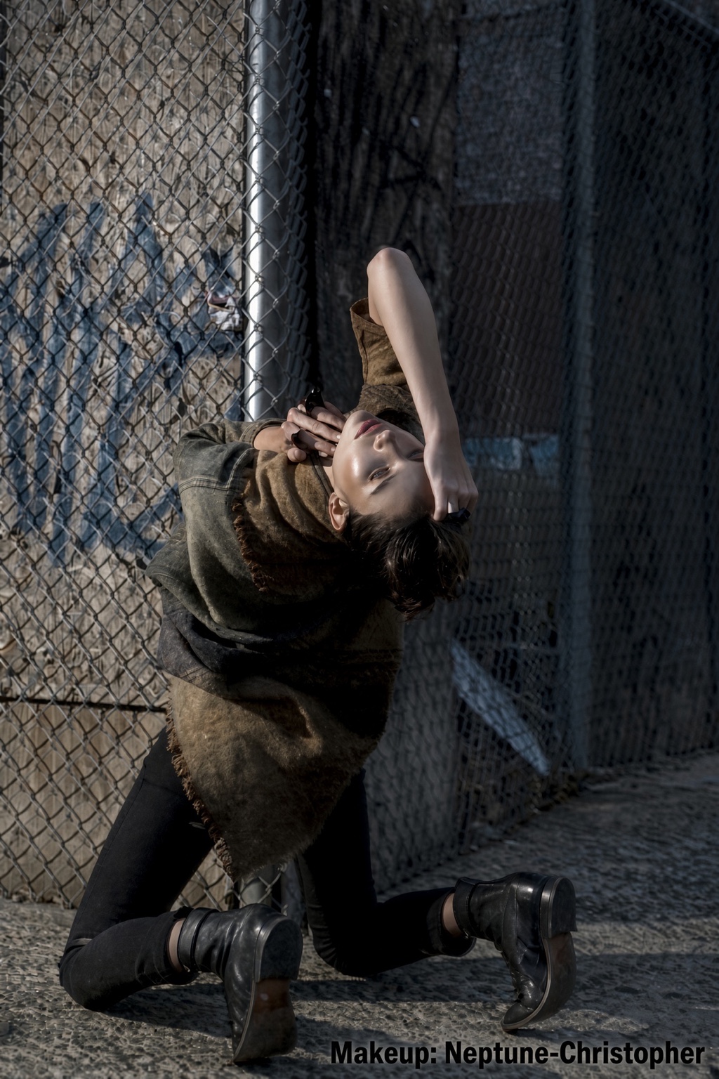 Outdoor fashion editorial with a softly defined complexion and eye